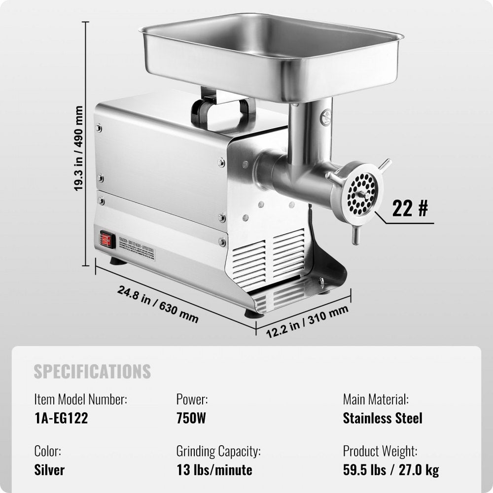 VEVOR Commercial Electric Meat Grinder 13 Lbs/Min Sausage Stuffer Maker Kitchen 
