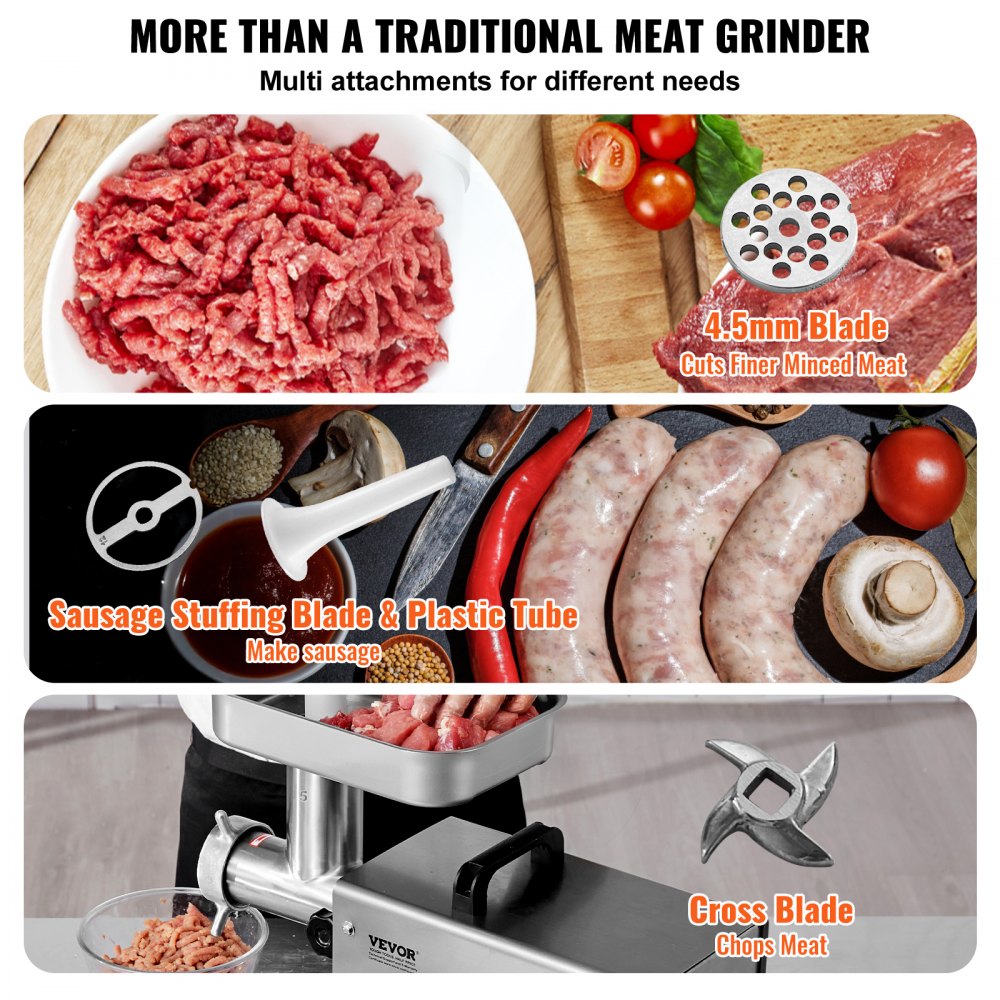 VEVOR Commercial Electric Meat Grinder 5 Lbs/Min Sausage Stuffer Maker Kitchen 