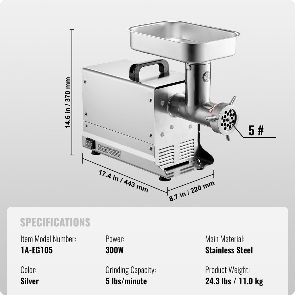 VEVOR Commercial Electric Meat Grinder 5 Lbs/Min Sausage Stuffer Maker Kitchen 