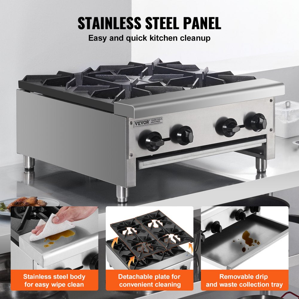 VEVOR Commercial Gas Range Stove 4 Burners Countertop Cooking Hot Plate Kitchen 