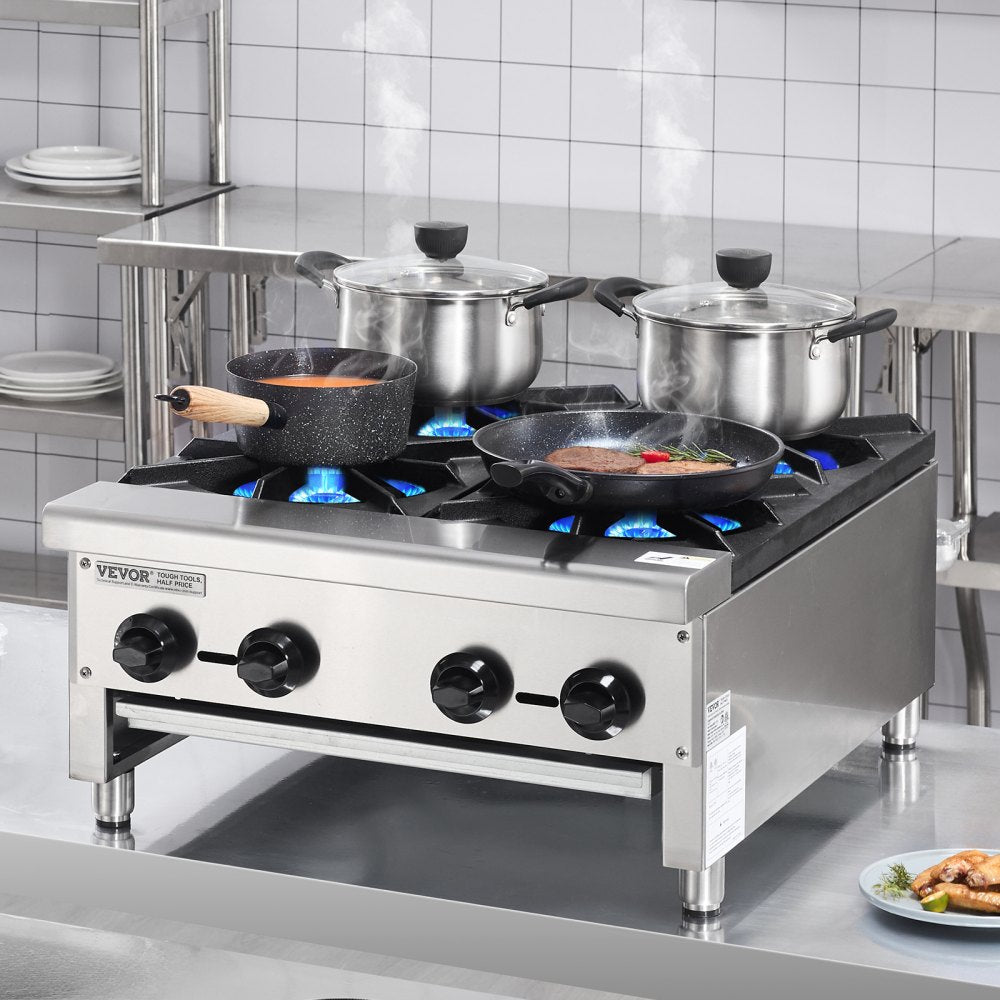 VEVOR Commercial Gas Range Stove 4 Burners Countertop Cooking Hot Plate Kitchen 