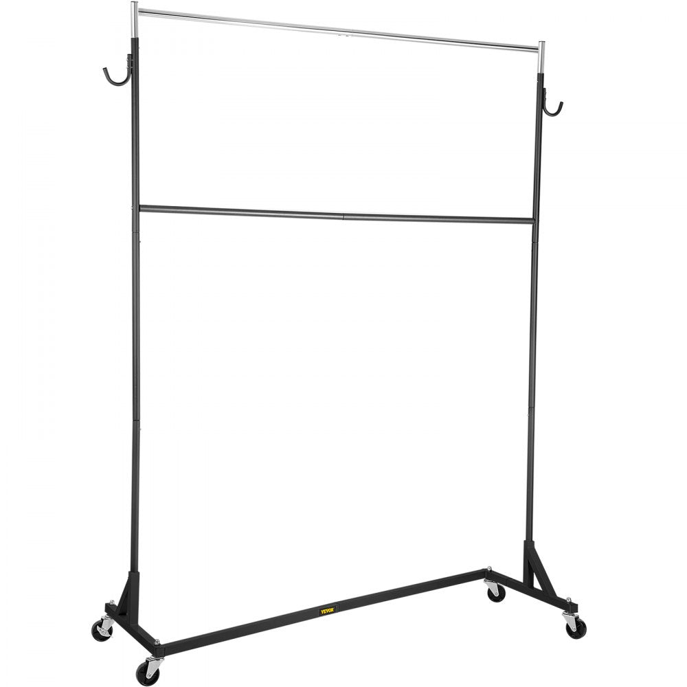 VEVOR Z Rack, Industrial Grade Z Base Garment Rack, Height Adjustable Rolling Z Garment Rack, Sturdy Steel Z Base Clothing Rack w/ Lockable Casters, for Home Clothing Store w/ Add-on Hang Rail Black 