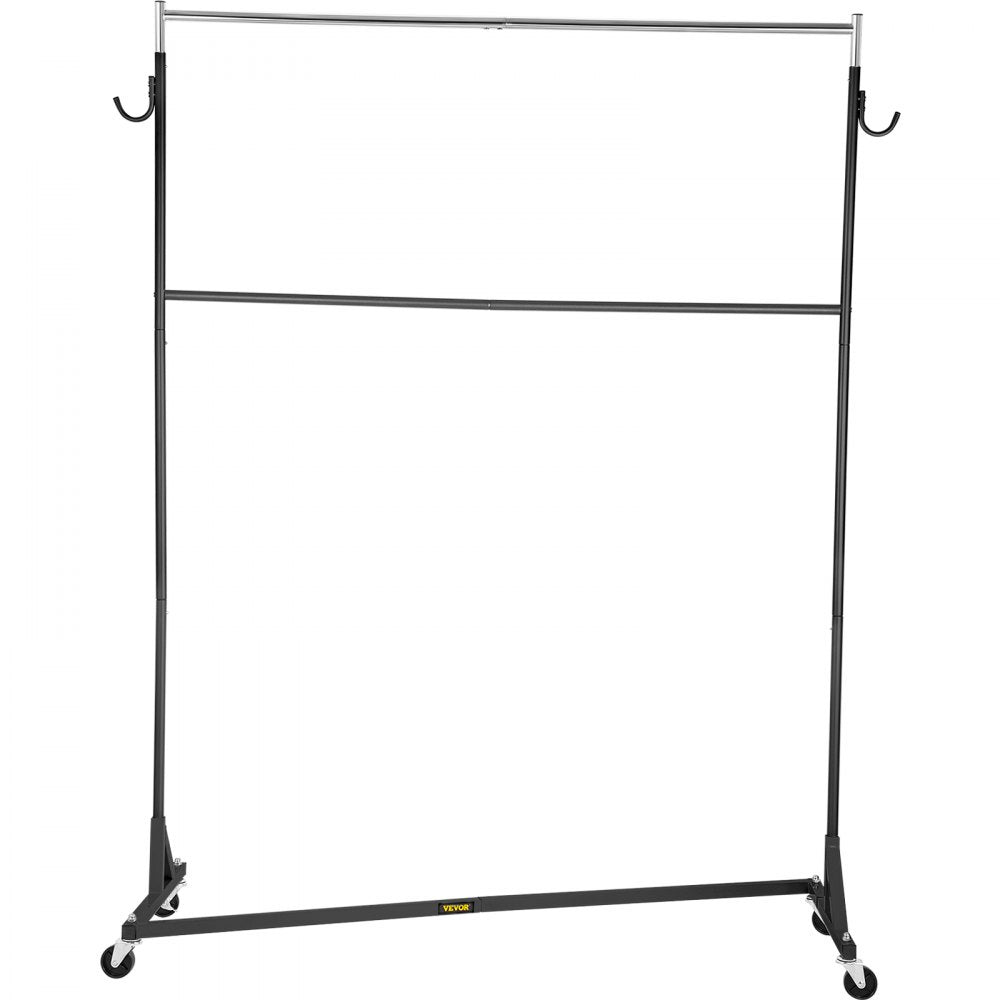 VEVOR Z Rack, Industrial Grade Z Base Garment Rack, Height Adjustable Rolling Z Garment Rack, Sturdy Steel Z Base Clothing Rack w/ Lockable Casters, for Home Clothing Store w/ Add-on Hang Rail Black 
