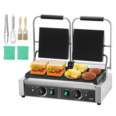 VEVOR Commercial Panini Press Grill Electric Sandwich Maker Griddle Plate 19"x9" 