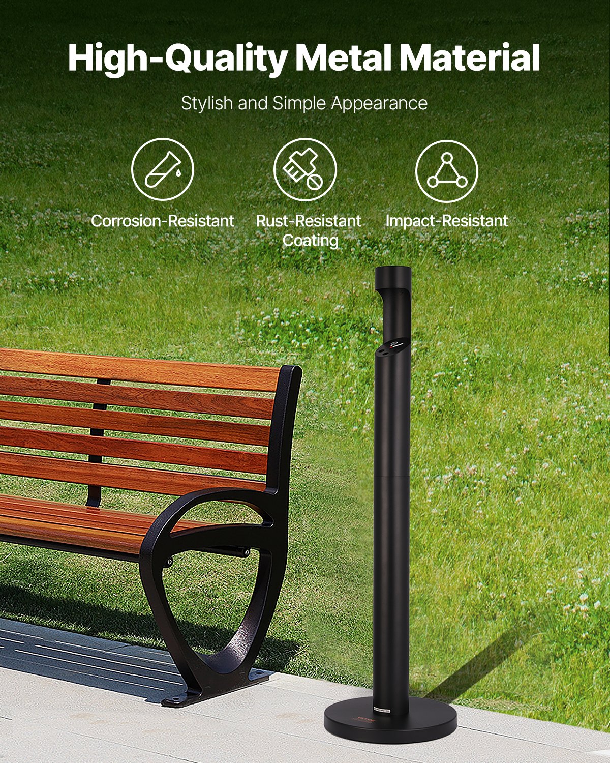 VEVOR Cigarette Butt Receptacle Freestand Outdoor Cylinder Butt Disposal Black 