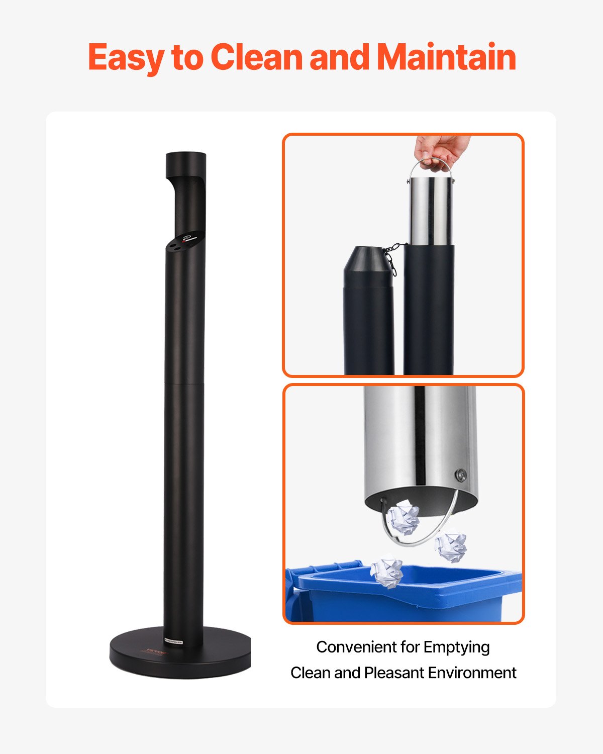 VEVOR Cigarette Butt Receptacle Freestand Outdoor Cylinder Butt Disposal Black 