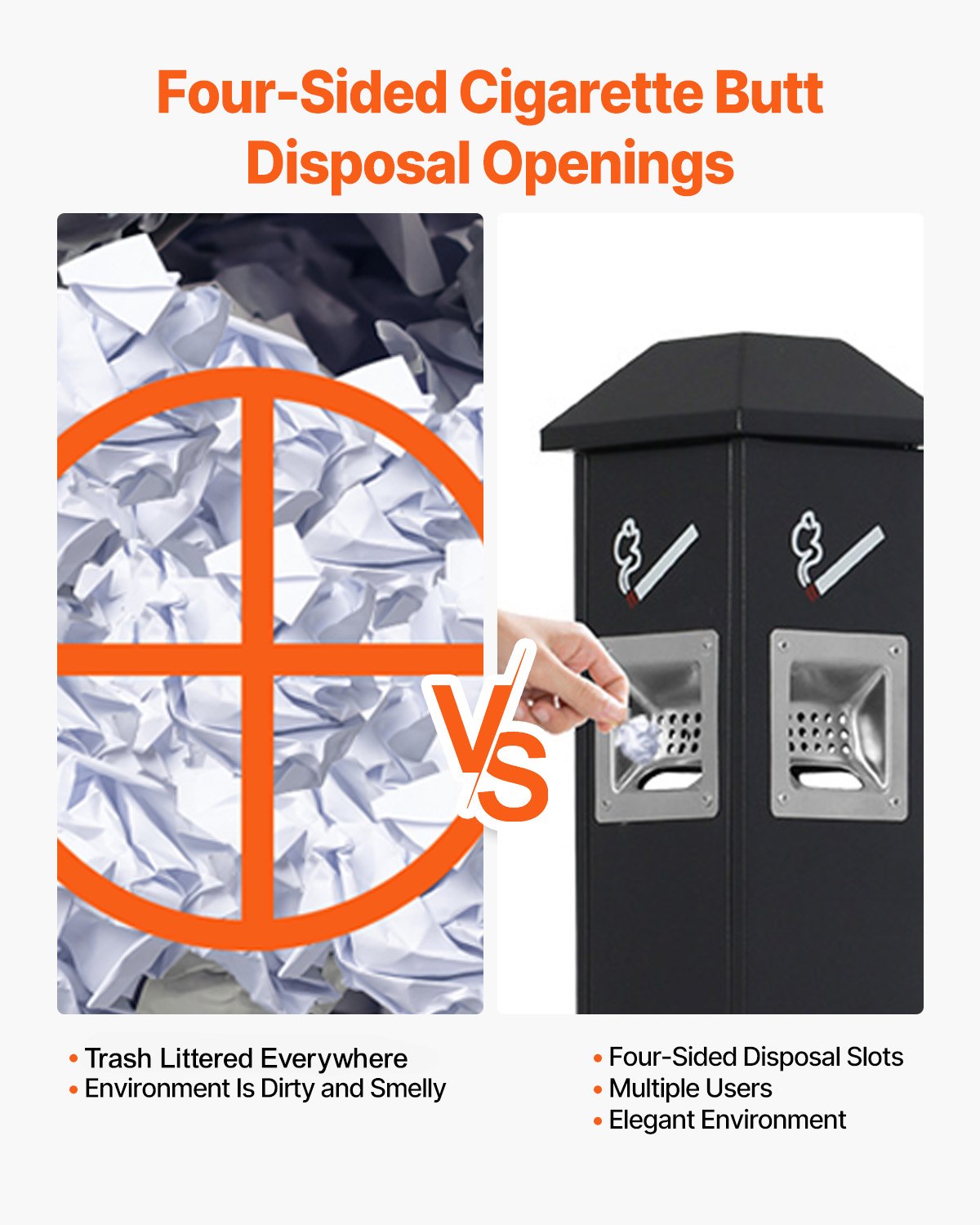VEVOR Cigarette Butt Receptacle with 4 Disposal Openings Butt Disposal Black 
