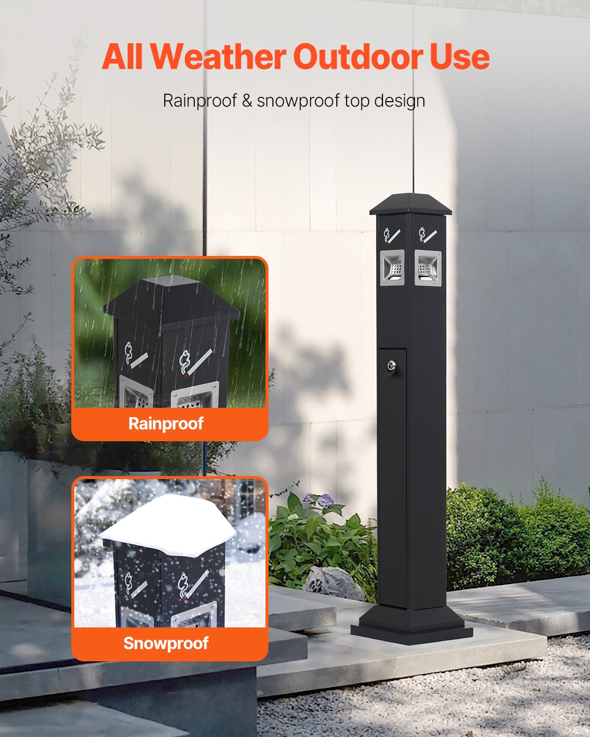 VEVOR Cigarette Butt Receptacle with 4 Disposal Openings Butt Disposal Black 