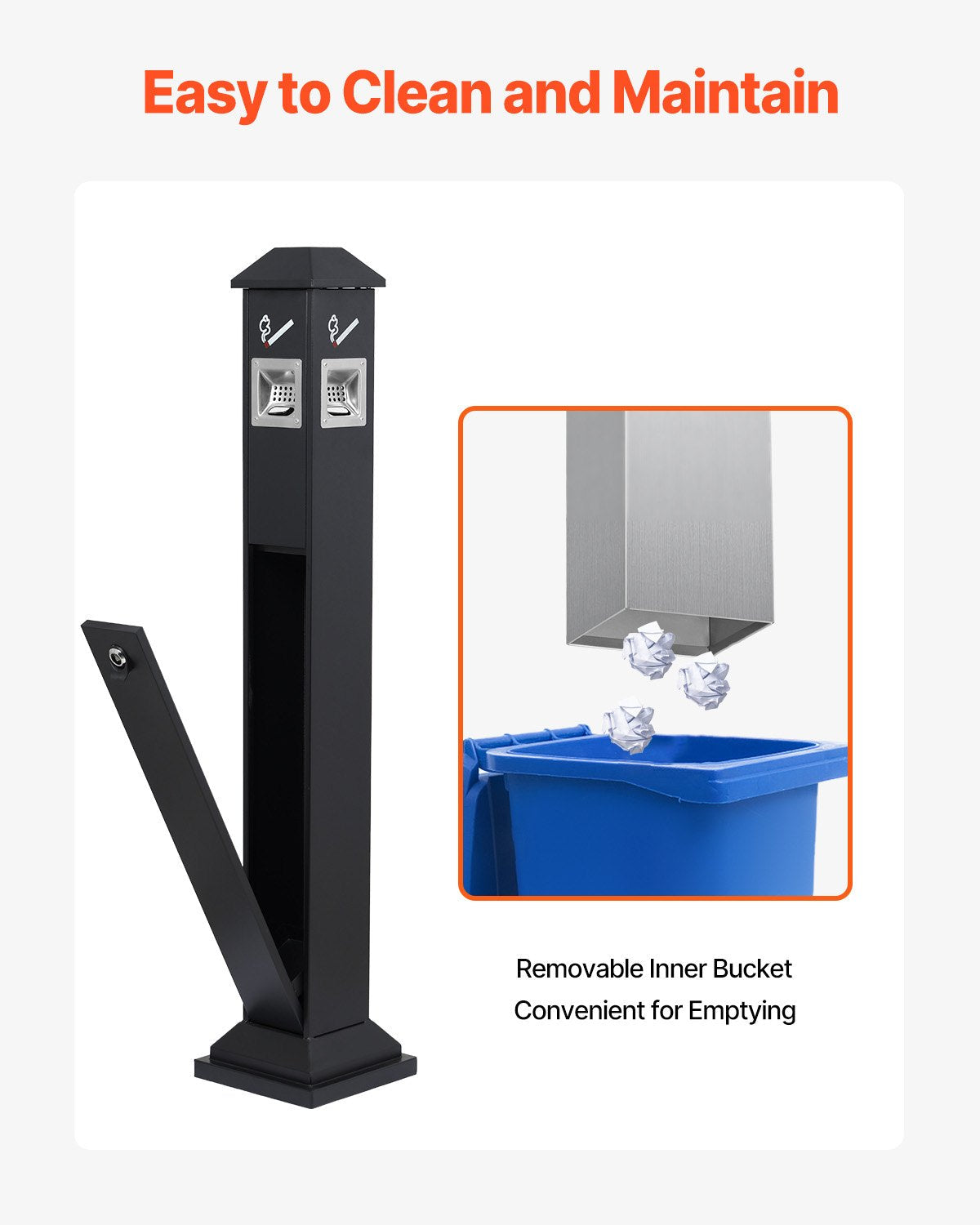 VEVOR Cigarette Butt Receptacle with 4 Disposal Openings Butt Disposal Black 