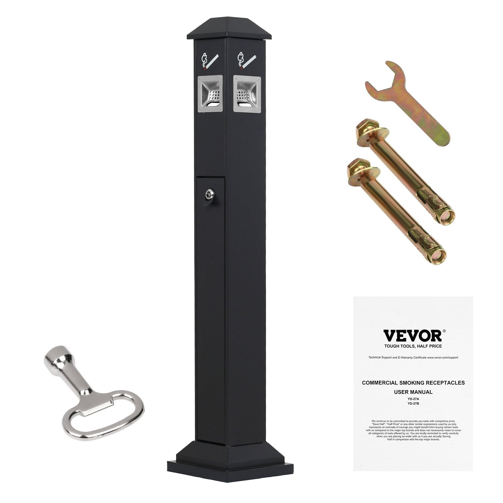 VEVOR Cigarette Butt Receptacle with 4 Disposal Openings Butt Disposal Black 