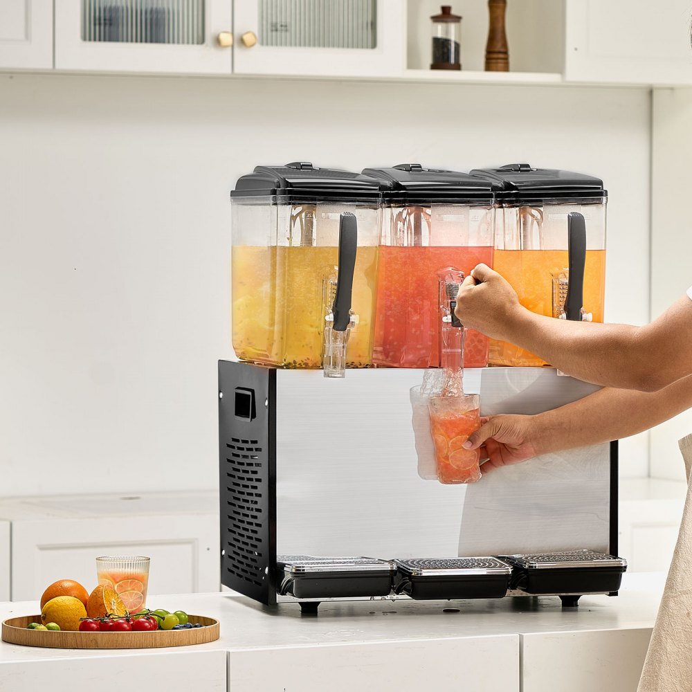 VEVOR Commercial Beverage Dispenser 12L x 3 Tanks Cold Juice Ice Drink Dispenser 