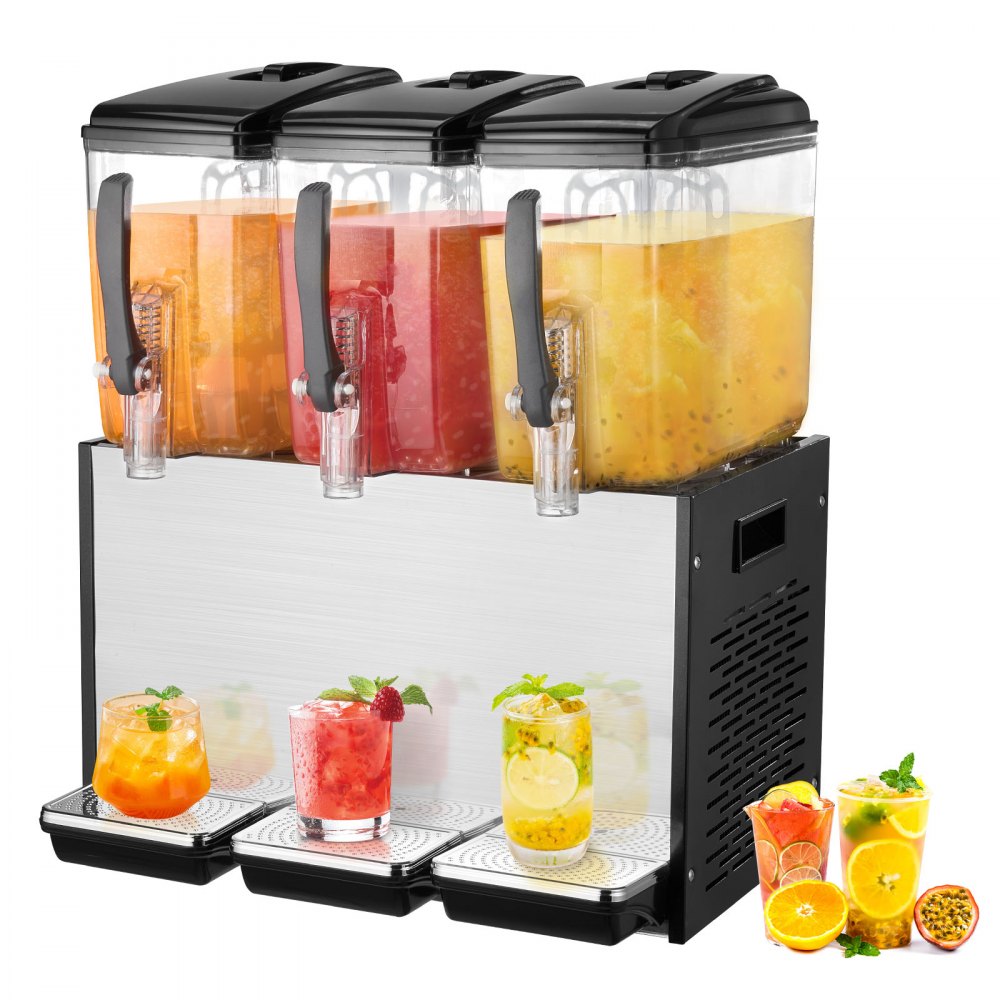 VEVOR Commercial Beverage Dispenser 12L x 3 Tanks Cold Juice Ice Drink Dispenser 
