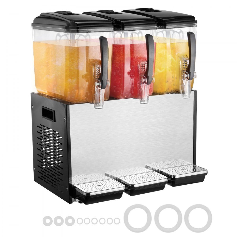 VEVOR Commercial Beverage Dispenser 12L x 3 Tanks Cold Juice Ice Drink Dispenser 