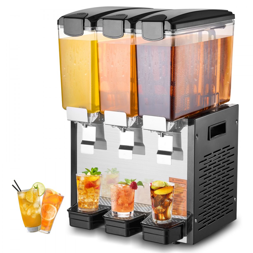 VEVOR Commercial Beverage Dispenser 10L x 3 Tanks Cold Juice Ice Drink Dispenser 