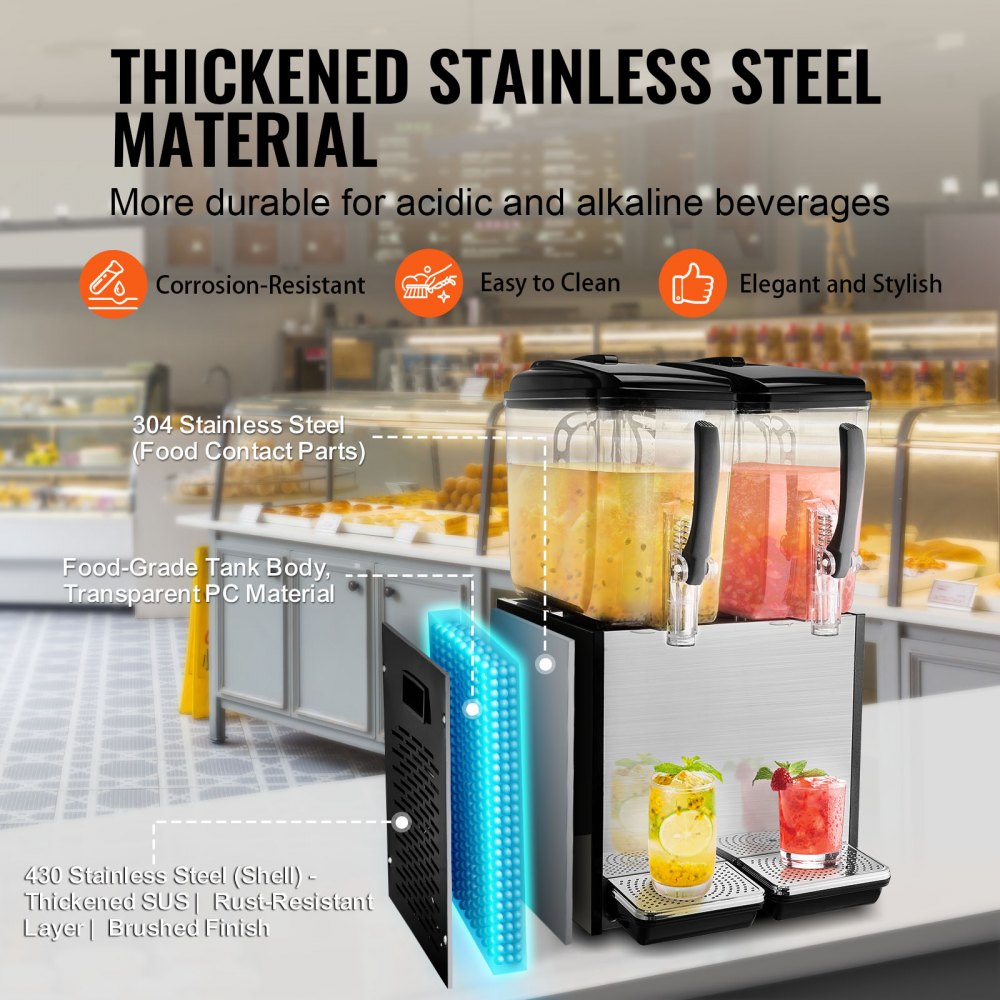 VEVOR Commercial Beverage Dispenser 12L x 2 Tanks Cold Juice Ice Drink Dispenser 