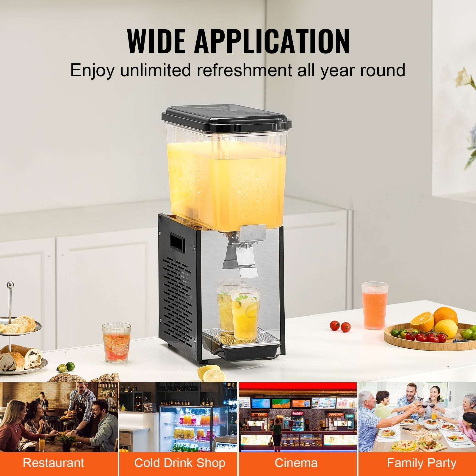 VEVOR Commercial Beverage Dispenser 18L Cold Juice Ice Drink Dispenser for Party 