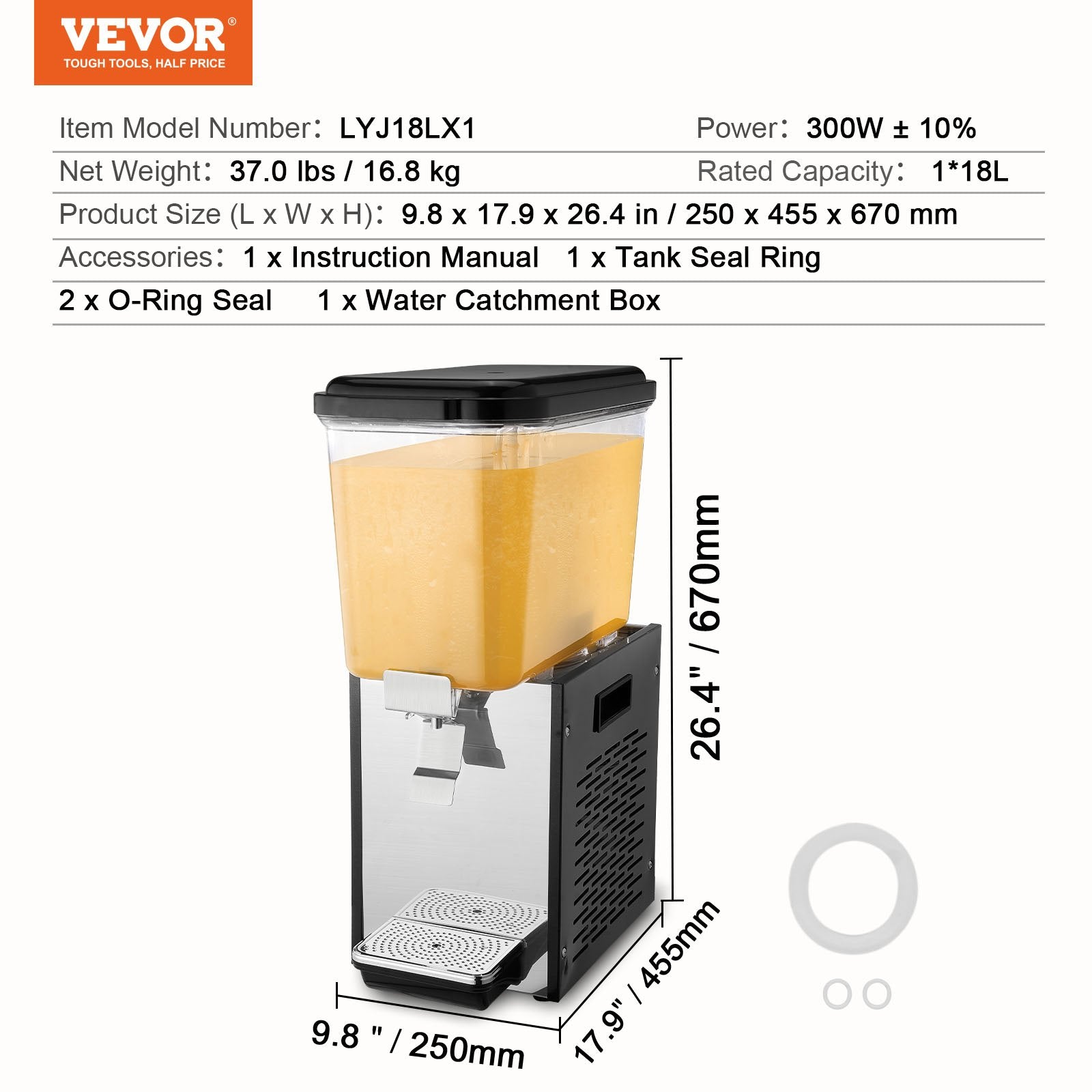 VEVOR Commercial Beverage Dispenser 18L Cold Juice Ice Drink Dispenser for Party 
