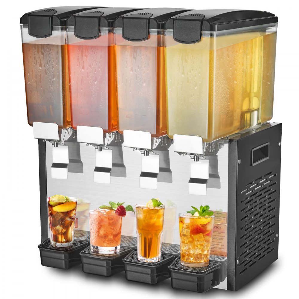 VEVOR Commercial Beverage Dispenser 10L x 4 Tanks Cold Juice Ice Drink Dispenser 
