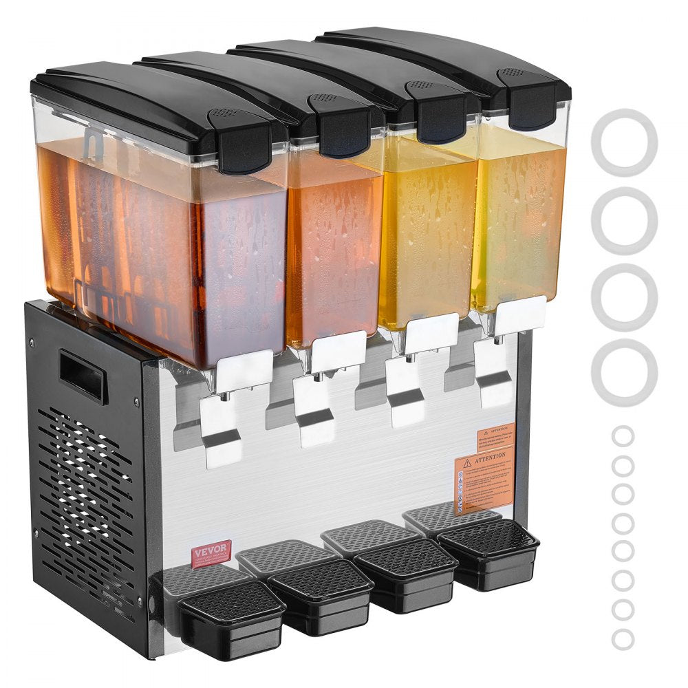 VEVOR Commercial Beverage Dispenser 10L x 4 Tanks Cold Juice Ice Drink Dispenser 
