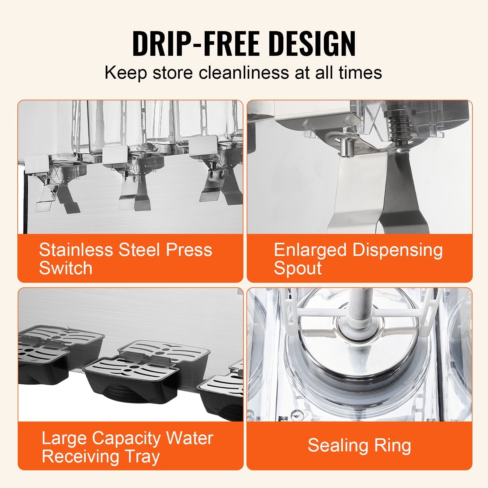 VEVOR Commercial Beverage Dispenser 18L x 3 Tanks Cold Juice Ice Drink Dispenser 