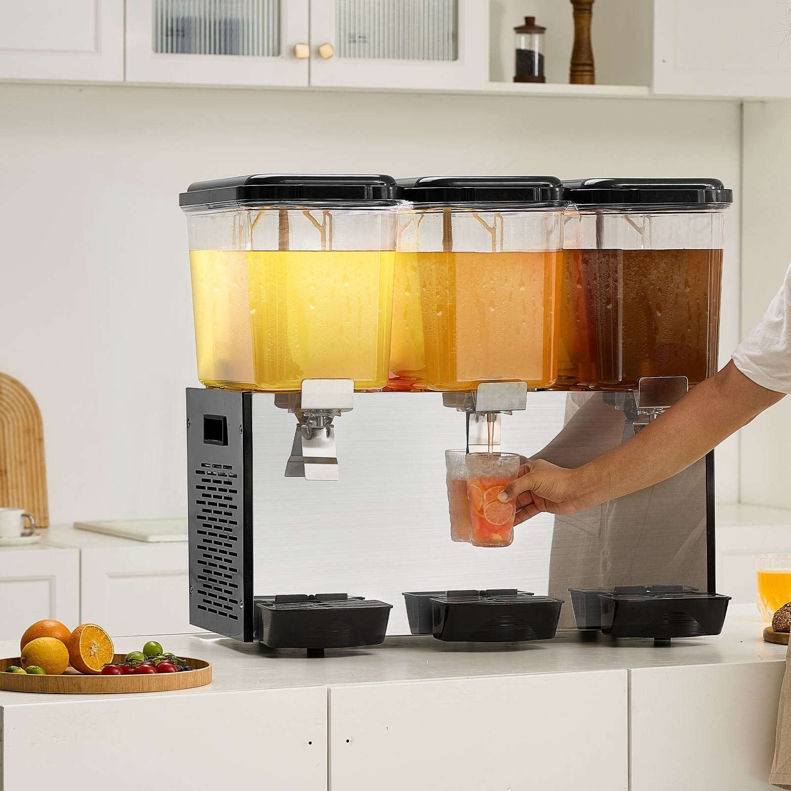 VEVOR Commercial Beverage Dispenser 18L x 3 Tanks Cold Juice Ice Drink Dispenser 