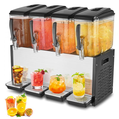 VEVOR Commercial Beverage Dispenser 12L x 4 Tanks Cold Juice Ice Drink Dispenser 