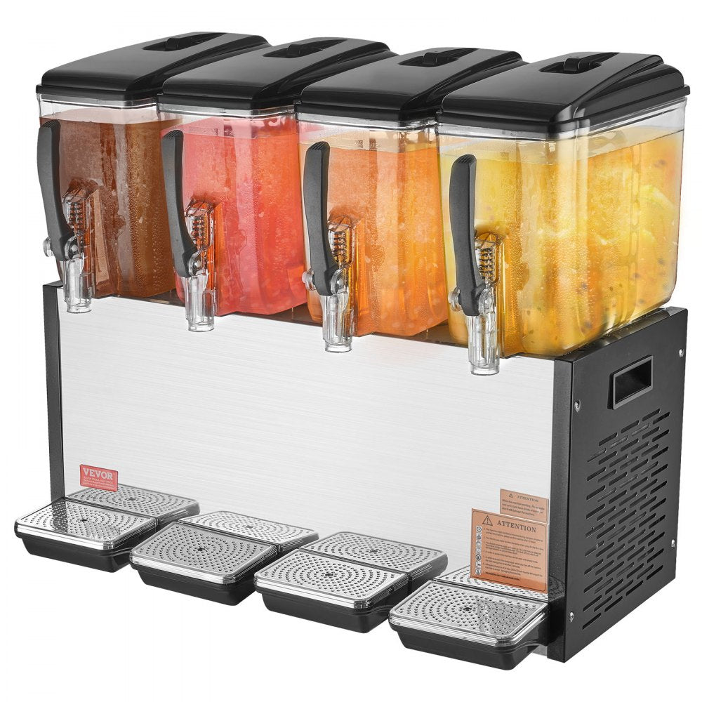 VEVOR Commercial Beverage Dispenser 12L x 4 Tanks Cold Juice Ice Drink Dispenser 