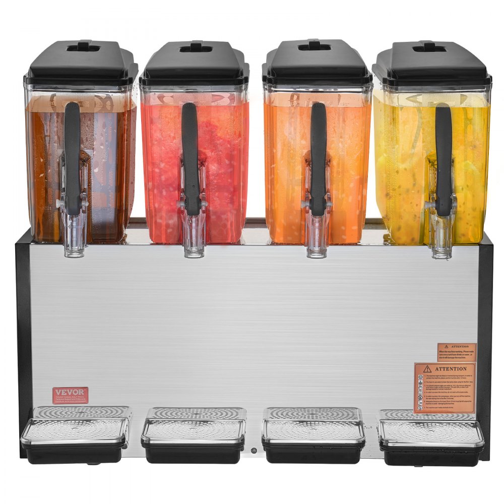 VEVOR Commercial Beverage Dispenser 12L x 4 Tanks Cold Juice Ice Drink Dispenser 