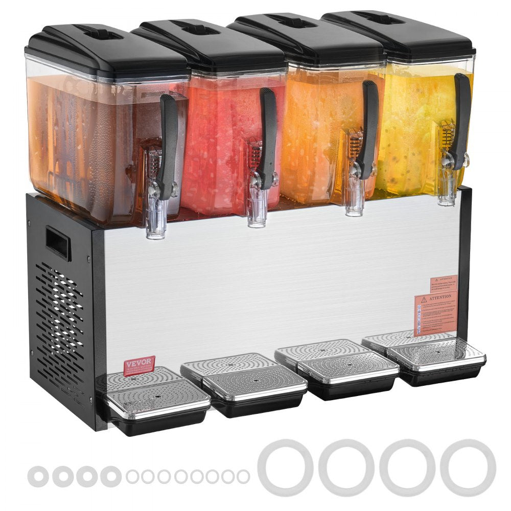 VEVOR Commercial Beverage Dispenser 12L x 4 Tanks Cold Juice Ice Drink Dispenser 