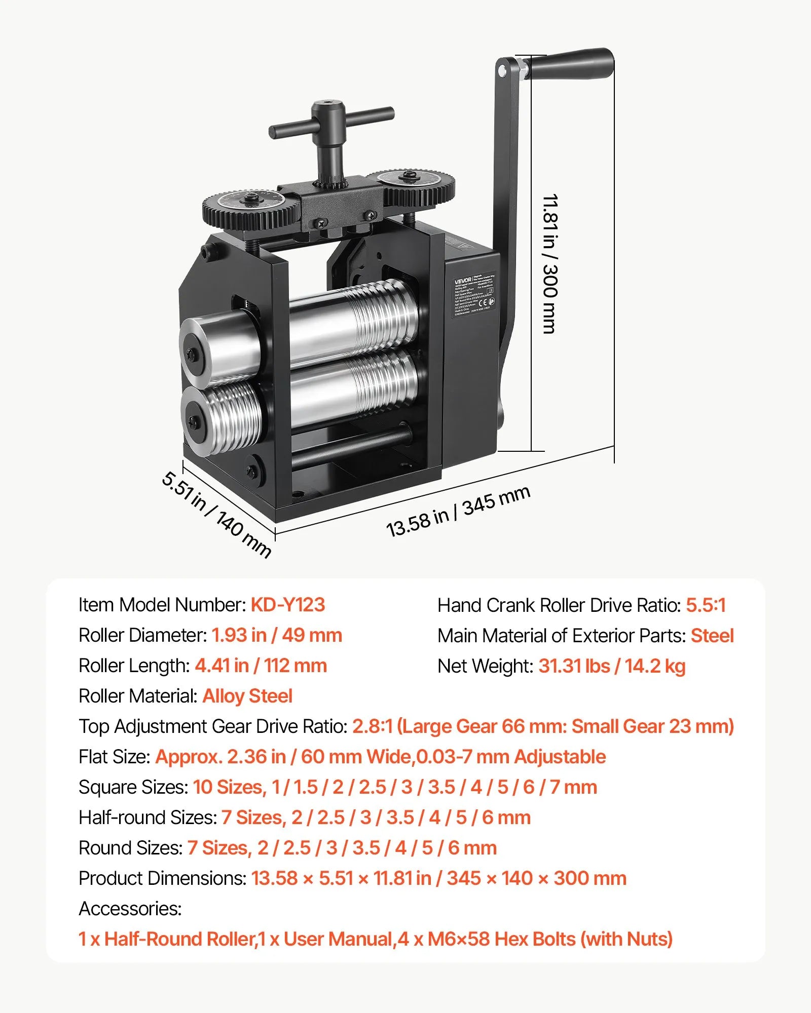 4-in-1 Manual Jewelry Rolling Mill – Flat, Round, Square & Half-Round Metal Roller
