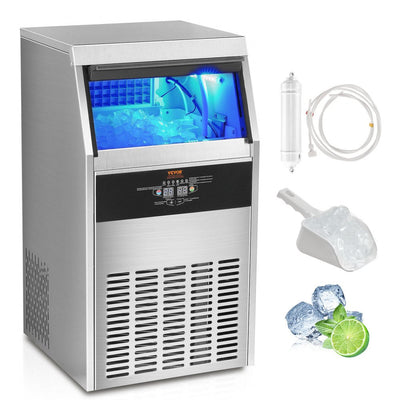 VEVOR Commercial Ice Maker, 140lbs/24H, Ice Maker Machine, 60 Ice Cubes in 12-15 Minutes, Freestanding Cabinet Ice Maker with 33lbs Storage Capacity LED Digital Display, for Bar Home Office Restaurant 