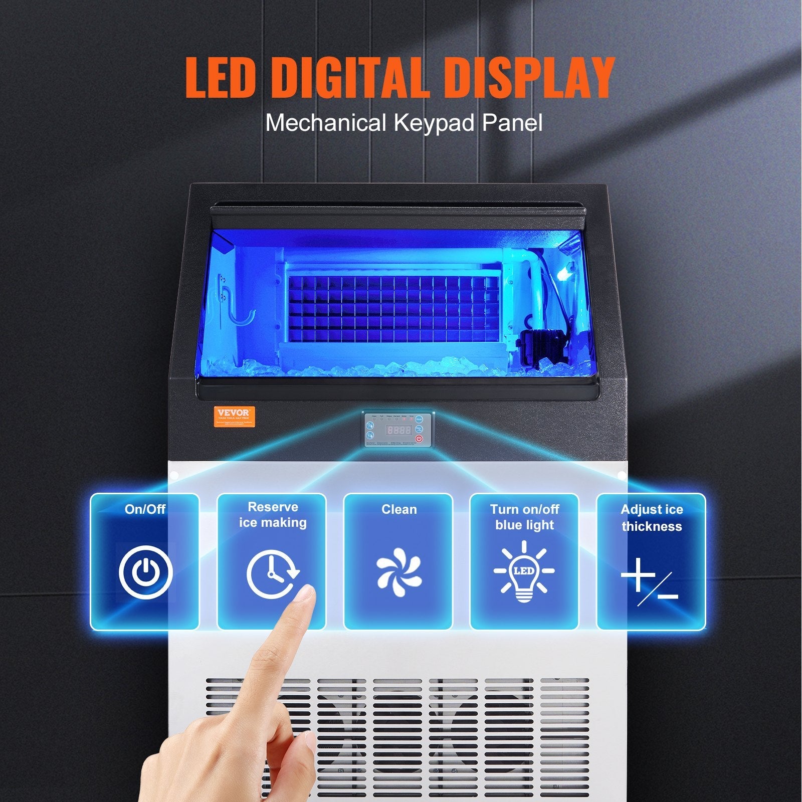 VEVOR Commercial Ice Maker, 160lbs/24H, Ice Maker Machine, 80 Ice Cubes in 12-15 Minutes, Freestanding Cabinet Ice Maker with 66lbs Storage Capacity LED Digital Display, for Bar Home Office Restaurant 