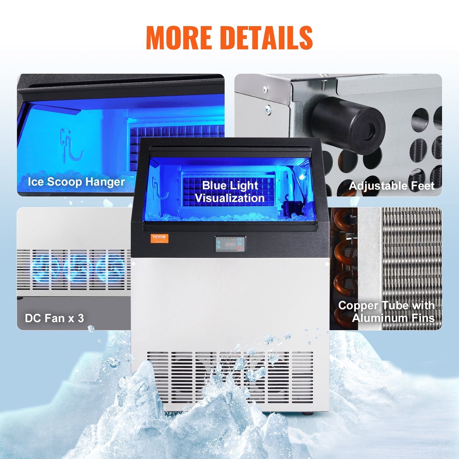 VEVOR Commercial Ice Maker, 160lbs/24H, Ice Maker Machine, 80 Ice Cubes in 12-15 Minutes, Freestanding Cabinet Ice Maker with 66lbs Storage Capacity LED Digital Display, for Bar Home Office Restaurant 