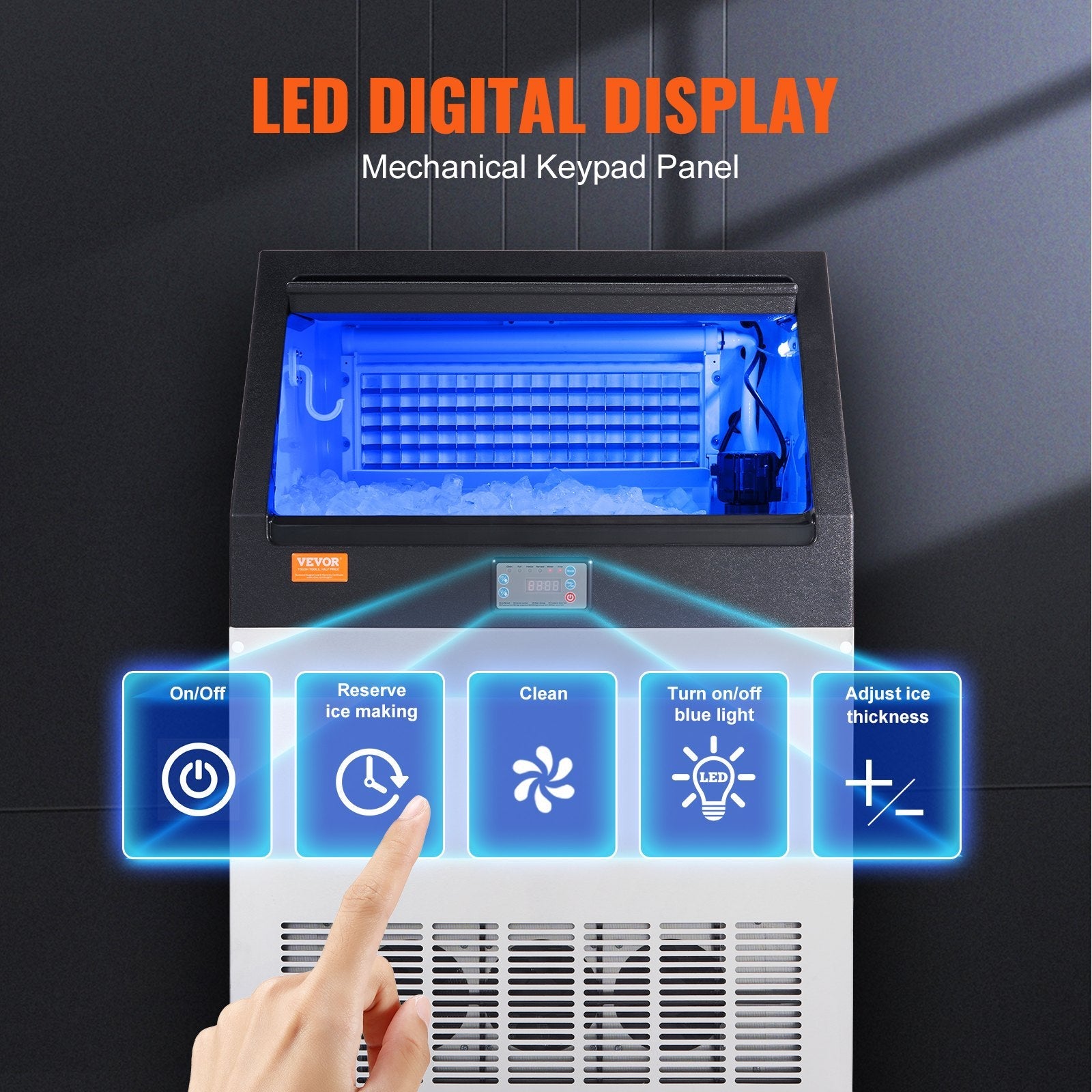VEVOR Commercial Ice Maker, 200lbs/24H, Ice Maker Machine, 90 Ice Cubes in 12-15 Minutes, Freestanding Cabinet Ice Maker with 66lbs Storage Capacity LED Digital Display, for Bar Home Office Restaurant 