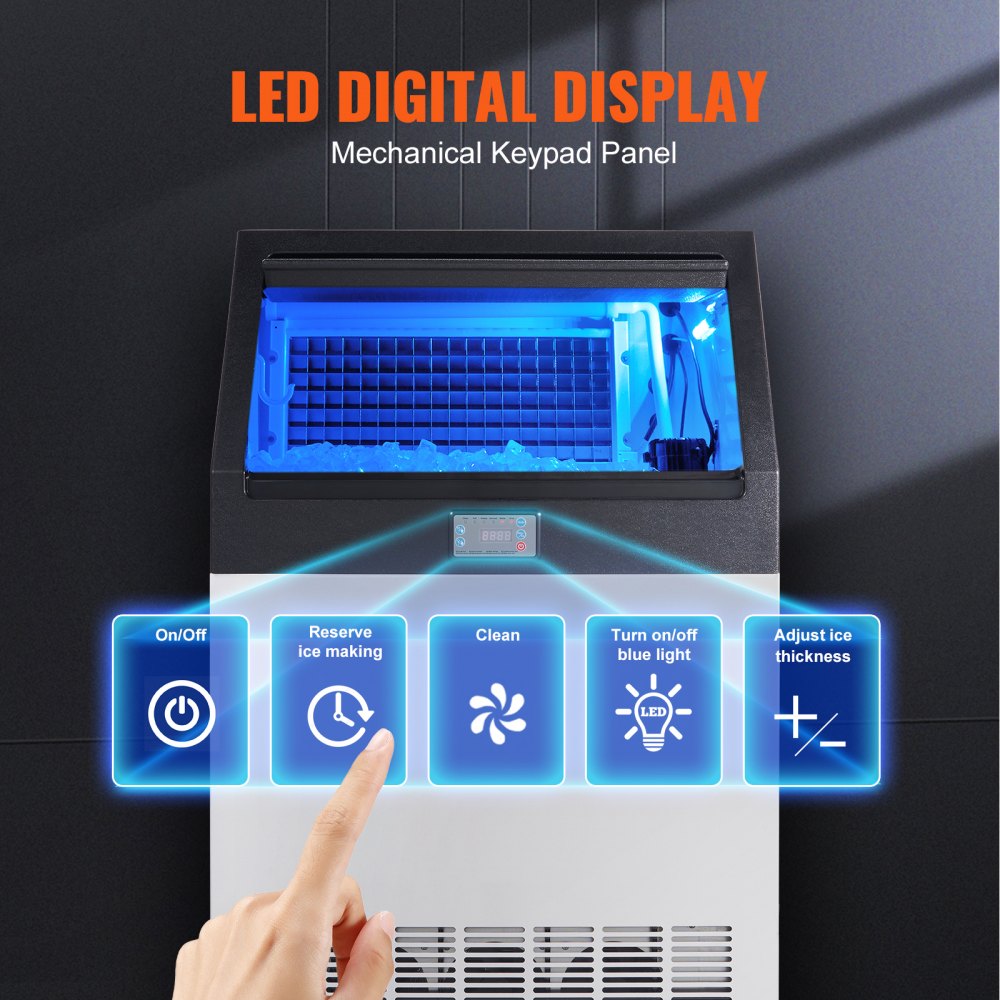 VEVOR Commercial Ice Maker, 265lbs/24H, Ice Maker Machine, 126 Ice Cubes in 12-15 Minutes, Freestanding Cabinet Ice Maker with 88lbs Storage Capacity LED Digital Display, for Home Office Restaurant 