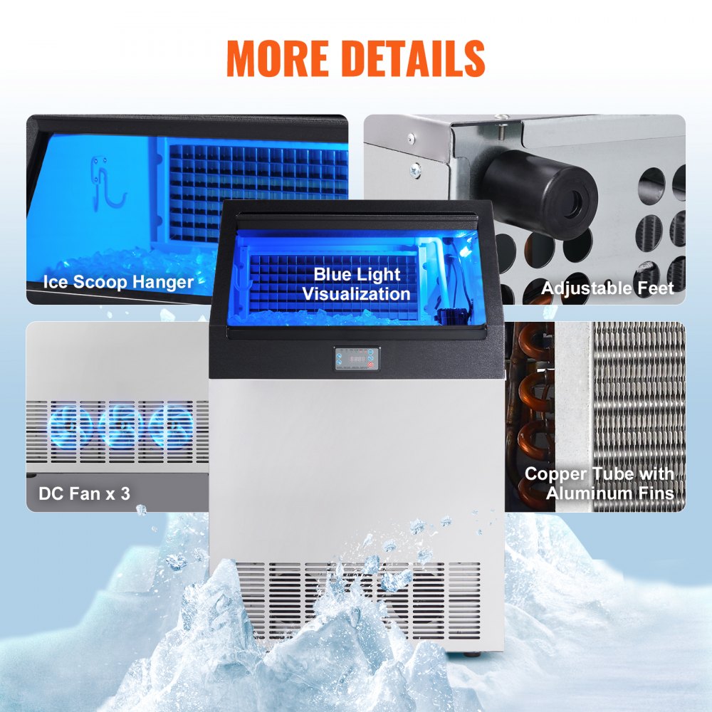 VEVOR Commercial Ice Maker, 265lbs/24H, Ice Maker Machine, 126 Ice Cubes in 12-15 Minutes, Freestanding Cabinet Ice Maker with 88lbs Storage Capacity LED Digital Display, for Home Office Restaurant 