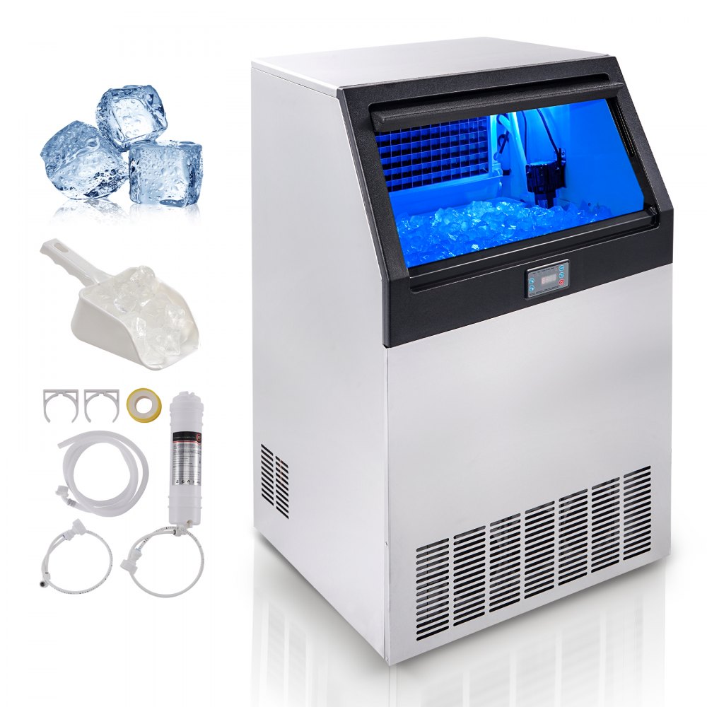 VEVOR Commercial Ice Maker, 265lbs/24H, Ice Maker Machine, 126 Ice Cubes in 12-15 Minutes, Freestanding Cabinet Ice Maker with 88lbs Storage Capacity LED Digital Display, for Home Office Restaurant 