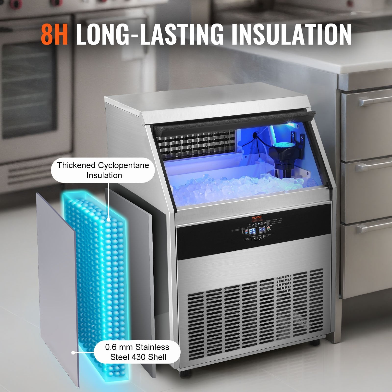 VEVOR Commercial Ice Maker, 330lbs/24H, Ice Maker Machine, 126 Ice Cubes in 12-15 Minutes, Freestanding Cabinet Ice Maker with 88lbs Storage Capacity LED Digital Display, for Bar Home Restaurant 