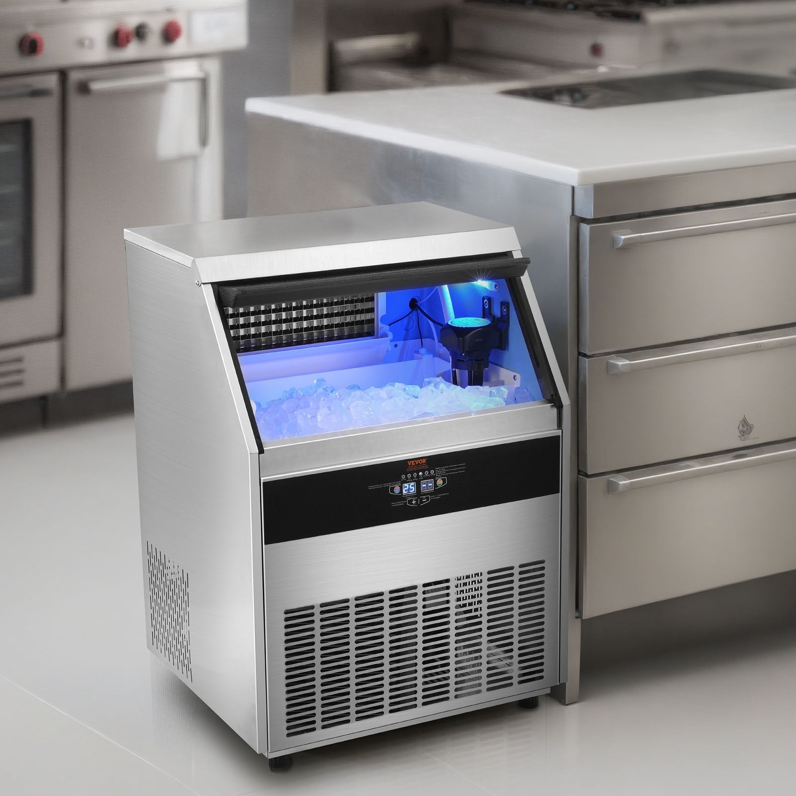 VEVOR Commercial Ice Maker, 330lbs/24H, Ice Maker Machine, 126 Ice Cubes in 12-15 Minutes, Freestanding Cabinet Ice Maker with 88lbs Storage Capacity LED Digital Display, for Bar Home Restaurant 