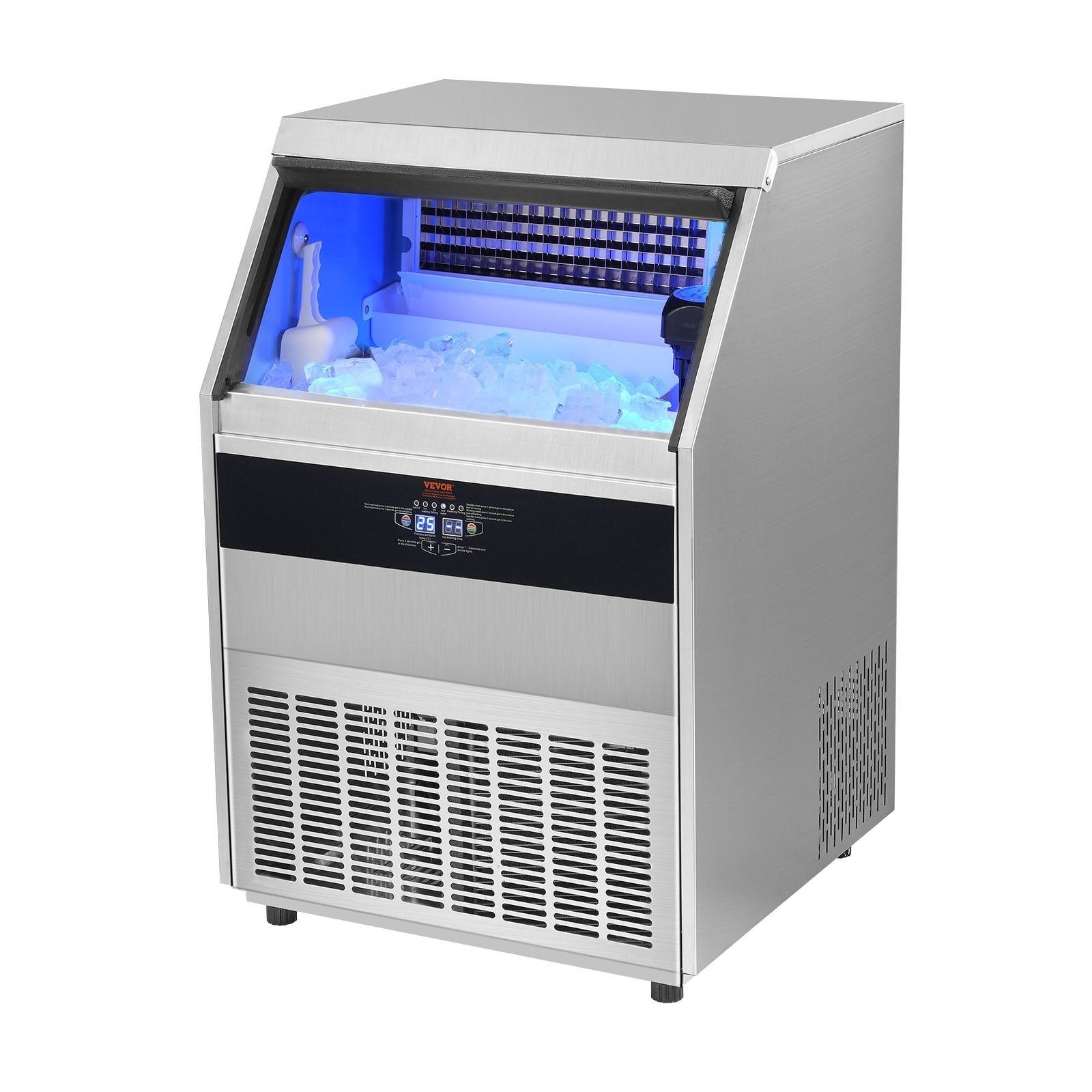 VEVOR Commercial Ice Maker, 450lbs/24H, Ice Maker Machine, 160 Ice Cubes in 12-15 Minutes, Freestanding Cabinet Ice Maker with 130lbs Storage Capacity LED Digital Display, for Bar Home Office Restaura 