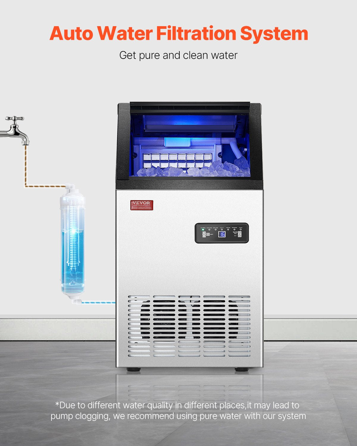 VEVOR Commercial Ice Maker Freestanding Cabinet Machine 80lbs/24H 36 Ice Cubes 