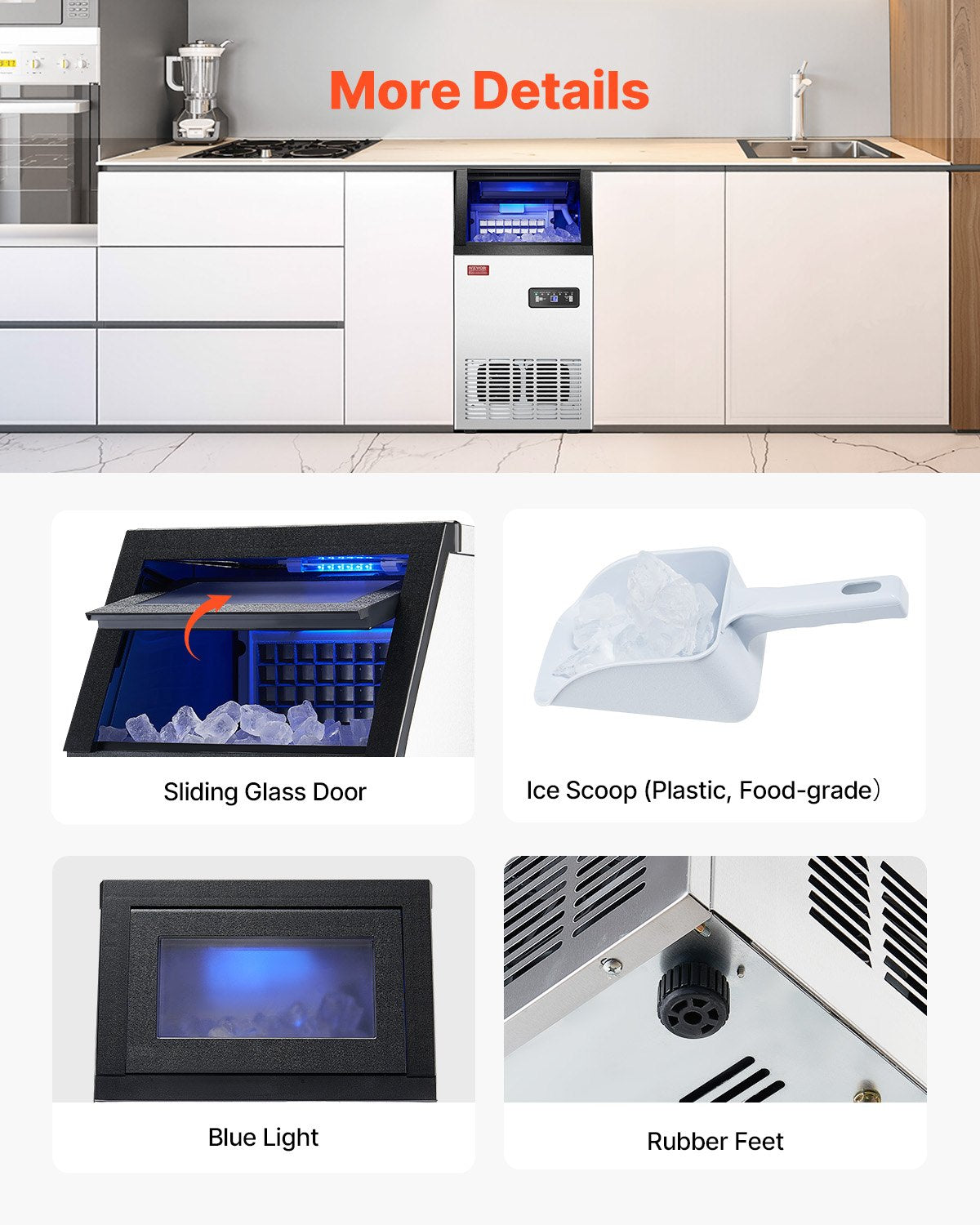 VEVOR Commercial Ice Maker Freestanding Cabinet Machine 80lbs/24H 36 Ice Cubes 