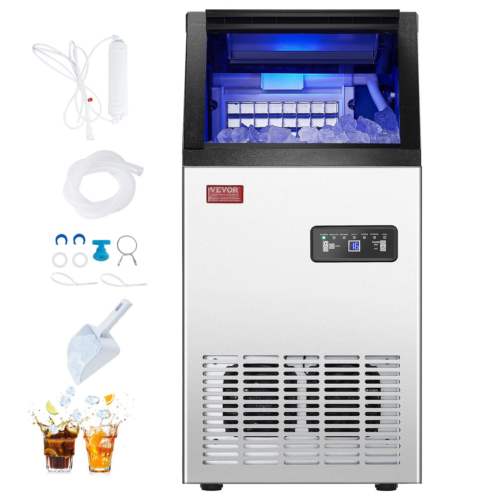 VEVOR Commercial Ice Maker Freestanding Cabinet Machine 80lbs/24H 36 Ice Cubes 
