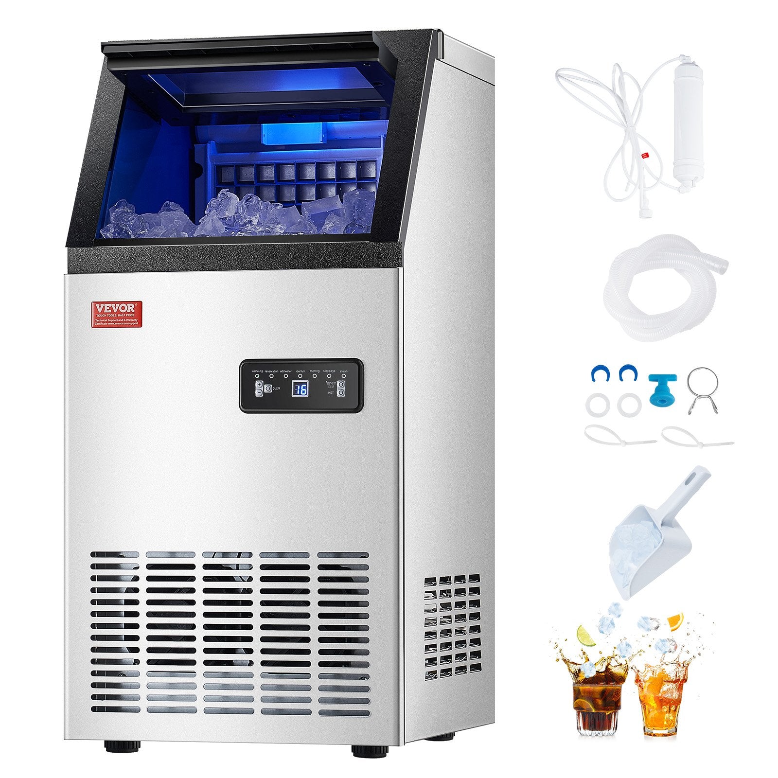 VEVOR Commercial Ice Maker Freestanding Cabinet Machine 80lbs/24H 36 Ice Cubes 