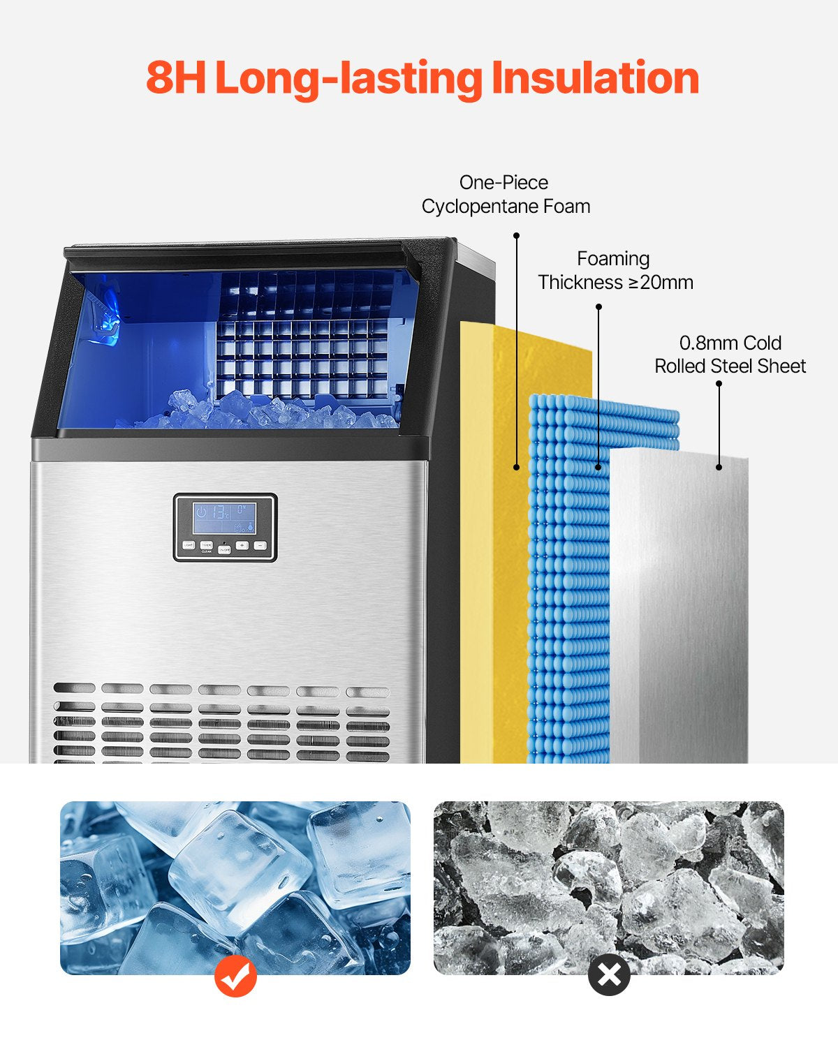 VEVOR Commercial Ice Maker Freestanding Cabinet Machine 100lbs/24H 45 Ice Cubes 