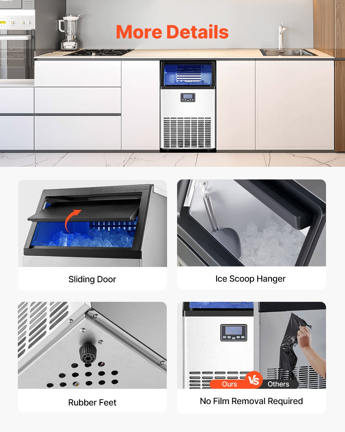 VEVOR Commercial Ice Maker Freestanding Cabinet Machine 100lbs/24H 45 Ice Cubes 