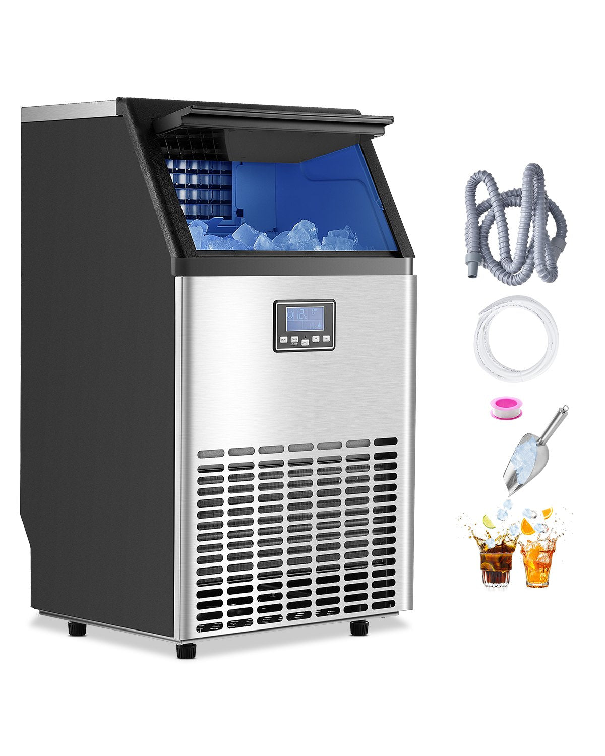 VEVOR Commercial Ice Maker Freestanding Cabinet Machine 100lbs/24H 45 Ice Cubes 