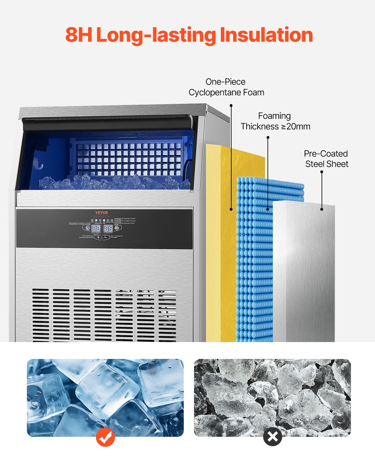 VEVOR Commercial Ice Maker Freestanding Cabinet Machine 160lbs/24H 80 Ice Cubes 