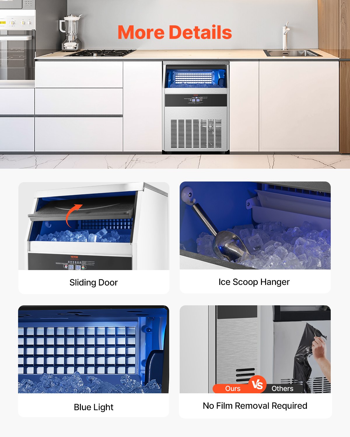 VEVOR Commercial Ice Maker Freestanding Cabinet Machine 160lbs/24H 80 Ice Cubes 
