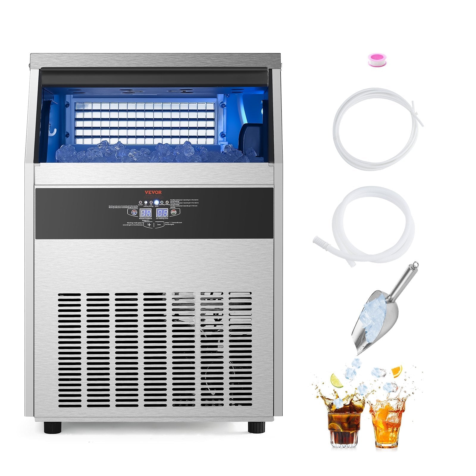 VEVOR Commercial Ice Maker Freestanding Cabinet Machine 160lbs/24H 80 Ice Cubes 